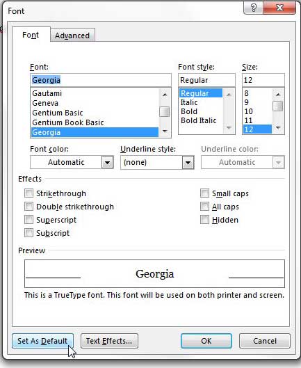 How to permanently change font in word